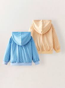 THE HAPPY LOOK Young Girl's Polka Dot Print Long Sleeve Zip Up Hooded Sweatshirt And Casual 2 Pieces Set, Autumn/Winter - Multicolor - View 2