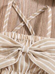 SHEIN Vintaside Kids 2pcs/Set Infant & Baby Girl Fashionable Cute Striped Off-Shoulder Romper & Headband Set, Summer Party