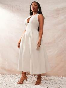SHEIN SXY Robe d'été sexy pour femme de grande taille, style bohème, couleur unie, col rond, sans manches, ajourée