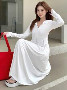 DAZY Women's Hooded Solid Color Casual Dress,Fall Clothes - White - View 8