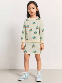 THE HAPPY LOOK Faldas tipo sudadera con cintura elástica y corte evasé con adorables flores de colores para niñas jóvenes