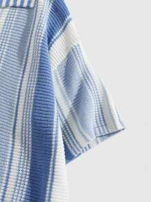 ROMWE MEN Casual Herren Polokragen gestreifter Lässig Strick Pullover - Babyblau - Übersicht 5