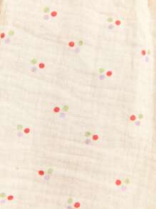 THE HAPPY LOOK Young Girls' Polka Dot Pattern Woven Fabric Round Neck Ruffle Trim Puff Sleeve Gathered Waist Flared Hem Color Block Dresses, Pastoral Style