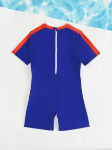 SHEIN Tween Boy 5-Star Printed Short Sleeve Rash Guard And Swimming Shorts Set - Blue - View 2