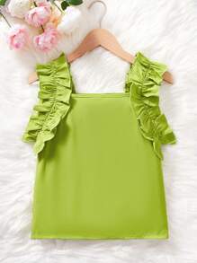 SHEIN 青少年女孩休闲时尚编织荷叶边宽松上衣