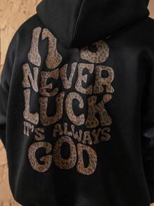 Forever 21 男士休闲黑色连帽运动衫；背面有豹纹图案，适合秋冬季穿着 - 黑色 - 查看 6