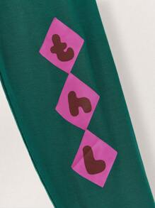 SHEIN Licras informales con cintura elástica y estampa de letras para niña preadolescente