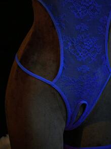 SpicyHot Quần lót liền thân khoét lỗ màu xanh huỳnh quang gợi cảm cho nữ khi đi chơi - Xanh đậm - Xem 4