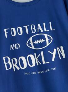 Tween Boy Letter Print Long Sleeve & Pants Pajama Set - Royal Blue - View 6