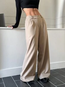 Comfortcana Women's Casual Versatile Solid Color Wide Leg Pants - Khaki - View 5