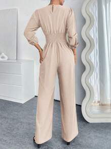 Pariaura Women's Solid Color Simple Daily Long Sleeve Jumpsuit - Apricot - View 2