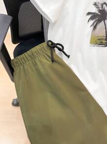 SHEIN 2 pièces/Set Shorts manches courtes décontractés pour adolescents garçons, tenue de style punk rock de rue pour usage quotidien, fête, festival de musique, convient pour le printemps et l'été, imprimé noix de coco blocs de couleurs en vert militaire et blanc - Multicolore - Voir 6