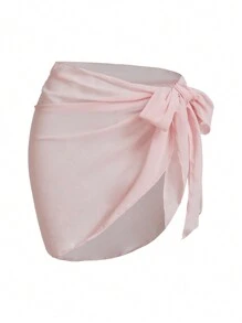 Swim Mod Women's Solid Color Casual Loose Cover Up Skirt, Minimalist & Fashionable For Everyday Wear, For Summer Beach Vacation