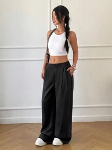 Flirla Women's Ultra-Low Rise Simple Slim-Fit Pants - Black - View 6