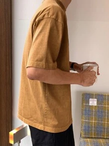 DAZY 夏季男士黄色字母刺绣短袖T恤 - 黃色 - 查看 5