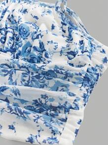 SHEIN Girlism Áo ba lỗ in họa tiết thời trang thường ngày cho bé gái tuổi teen - Xanh và trắng - Xem 4