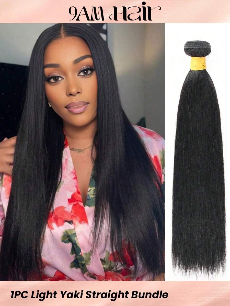 Light Yaki Straight Human Hair 1 Bundle Natural Coarse Yaki Kinky Straight One Donor Unprocessed Virgin Real Human Hair Weft Sew In Human Hair Extensions For Women - Natural Black - View 1