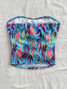 Soleia Women's Colorful Printed Tubetop Cropped Knitted Camisole, Suitable For Vacation, Can Be Worn Inside Or Outside, New Years Women Outfit,Corset Top For Women,Birthday Outfit For Women, Western Wear Women,Holiday Party Outfit
