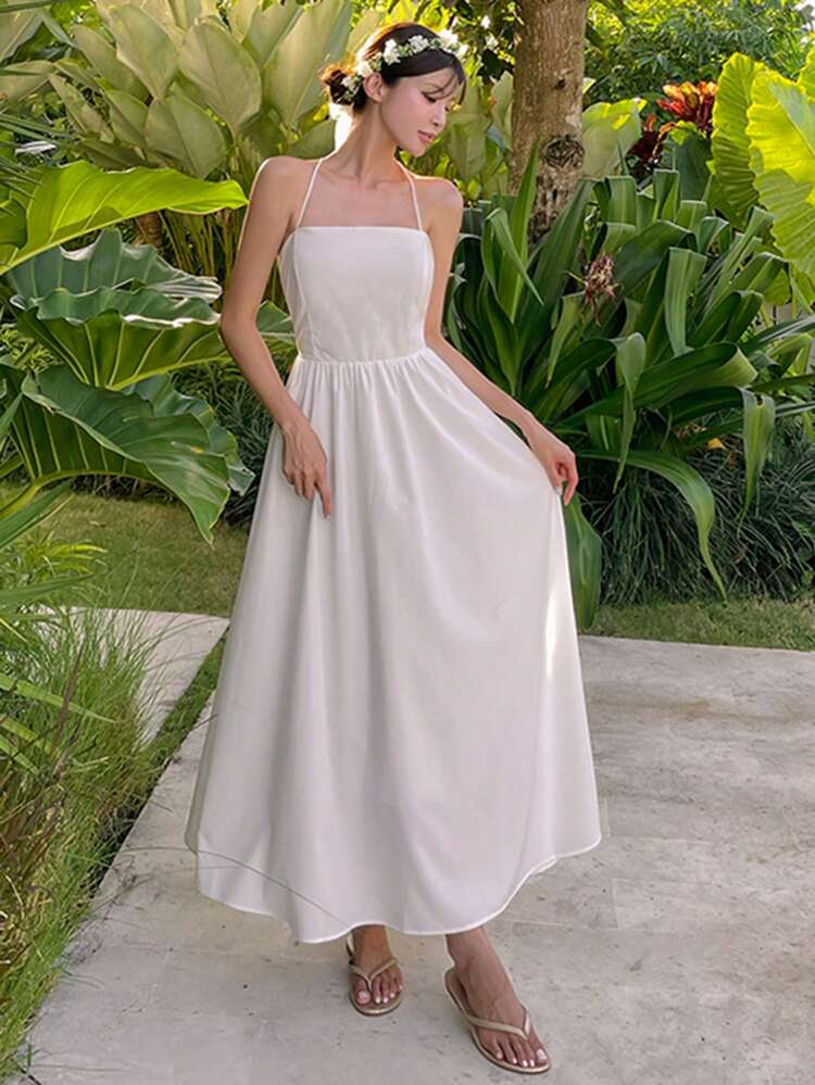 Waist Cinched Spaghetti Strap Flowy Luxurious Dress For Women Elegant, Formal Women Dresses Vacation Outfits Women Cruise Outfit For Women Dress Cocktail Dress
