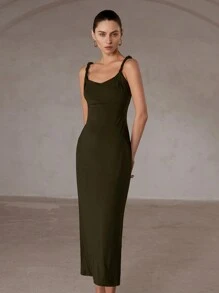 Aveloria Modichic Sexy Italian Romantic Twisted Strap Bodycon Maxi Knit Dress With Waistline For Women Fall Cloth For Women - Olive Green - View 4