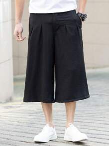 Manfinity Hypemode Men's Loose 7/10 Length Pants, Solid Color Casual & Fashion For Daily Wear
