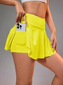 CourtClass Women's Skirt With Pockets, Suitable For Badminton, Tennis, Yoga, Fitness, Running, Marathon Athletic Skirt - Yellow - View 7