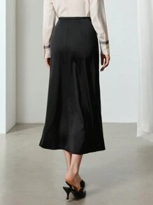 EastFlair Falda midi recta y casual con abertura, minimalista y de moda para el día a día para mujer