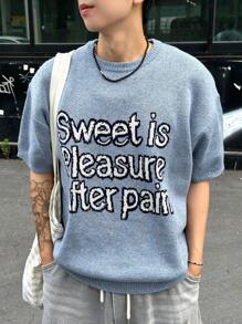 DAZY Men's Blue Knitted Sweater With Letter Design, Summer - Blue - View 2