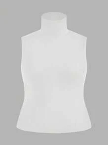 SHEIN Essnce 大码女式休闲纯白色修身高领吊带背心，夏季