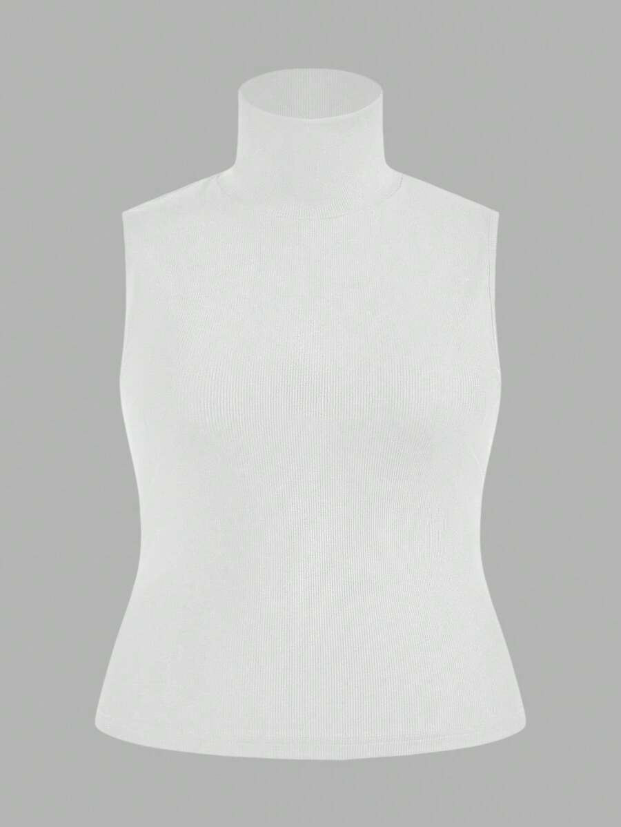 SHEIN Essnce 大码女式休闲纯白色修身高领吊带背心，夏季