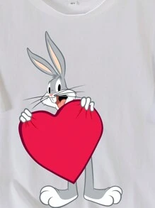 LOONEY TUNES X SHEIN Tween Boy Casual Rabbit Print T-shirt met korte mouwen, geschikt voor de zomer en Valentijnsdag
