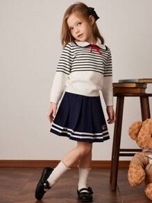 PrepCrw Young Girls Nautical Style Fitted Ribbed Knit Collared Sweater, Spring/Summer - Multicolor - View 5