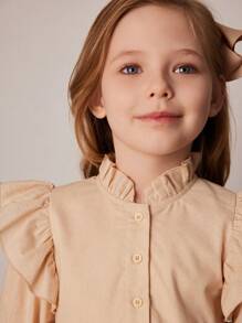 PrepCrw Vestido holgado de manga con volantes de color caqui para niñas, para primavera/verano - Amarillo - Ver 7