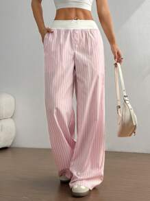 SHEIN Unity 女式条纹撞色拼布裤