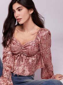 WESTFADE Floral Print Long Sleeve Peplum Top