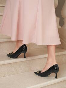 CUCCOO CHICEST Pointed Toe High Heel Shoes With Rhinestone Bowknot Decor For Women For Christmas And New Year Holiday Vibe Fall And Winter - Black - View 4