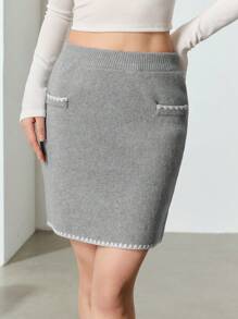 EastFlair Women's Autumn/Winter Short Grey Sweater Skirt - Grey - View 1