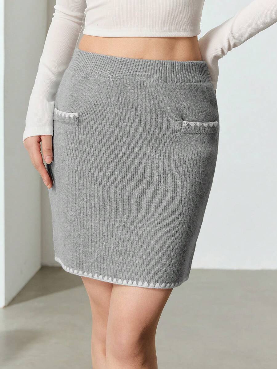 EastFlair Women's Autumn/Winter Short Grey Sweater Skirt - Grey - View 1