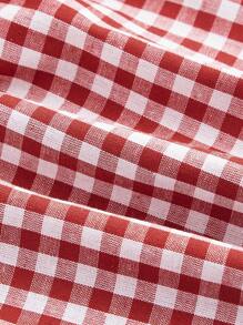 SHEIN MOD 红色格子无袖上衣，胸前有褶皱，低腰喇叭下摆，红色上衣，女士优雅夏季上衣，外出上衣，上衣 - 紅白色 - 查看 4