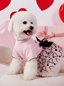 PETSIN 1 chiếc váy cho chó dễ thương dệt kim màu hồng chữ cái tiếng Anh thêu hình trái tim màu đen lưới nơ - Nhiều màu - Xem 1