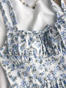 SHEIN Leap Crew Teen Girls , Elegant, Beach Vacation Holiday Strap Dress, Blue And White Color, Suitable For Spring/Summer, Valentine's Day, Clean Girl Style - Blue and White - View 5