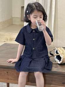 Dazy Kids Young Girls Denim Outfit - Blue - View 3
