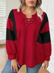 SHEIN LUNE Plus Size Decoratieve Casual Lange Mouw T-shirt Grafische T-shirts Dames Tops Voor Lente Outfit