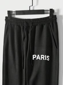 RueChic Men Letter Graphic Sweatshirt & Drawstring Waist Sweatpants - Black - View 4