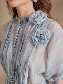 Anewsta Spring Design Elegant Pleated Tie Dye Women Dress Dress Blouse - Blue - View 2