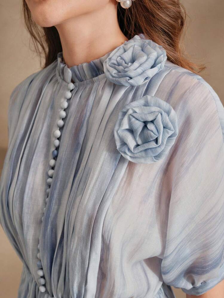 Spring Design Elegant Pleated Tie Dye Women Dress Dress Blouse