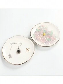 Nitials Ring Dish Jewelry Tray With Personalized A-Z Monogrammed Gifts Wedding Engagement For Women Friends Sister,Ceramic White