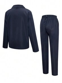 2pcs/Set Tween Boy Korean Style Slim Fit Formal Wear Suit Jacket + Casual Straight-Leg Pants, Suitable For School, Banquets, Gatherings, Hosting, Evenings, Performances