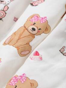 DAZY Cute Bear Pattern Full Print Loose Spaghetti Strap Nightgown Pajama - Apricot - View 9