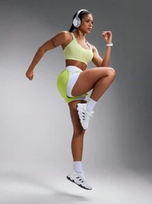 Powerista Women's Contrast Color Waist Tie Workout Casual Sports Shorts Comfy Short - Yellow - View 3
